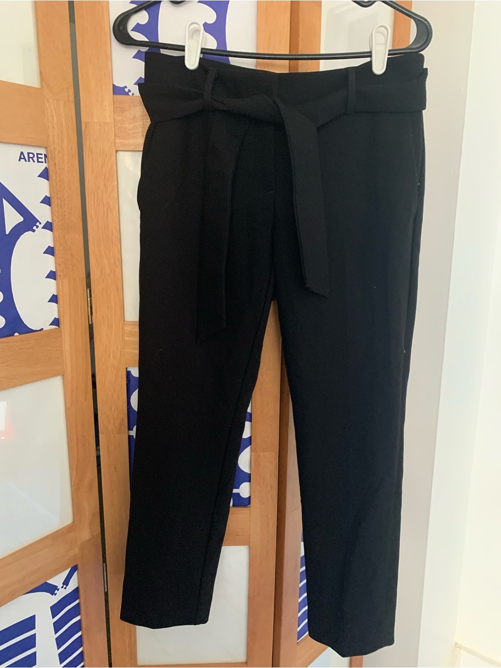 High-Waist Black Paperbag Tie Pants